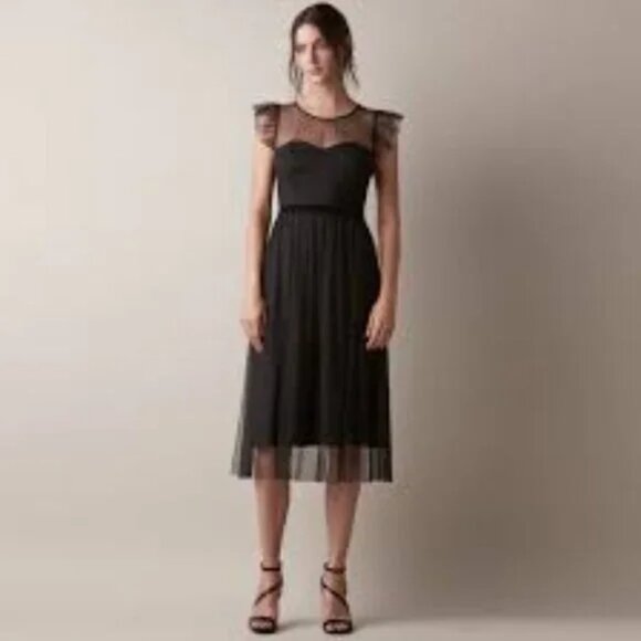 Jason Wu Black Illusion Dot Mesh Midi Dress Size 6 Sweatheart Bodice - Picture 3 of 12